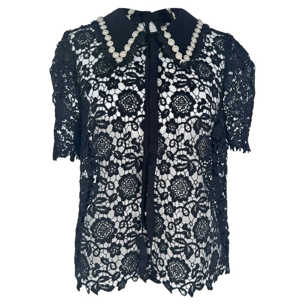 Self-Portrait Guipure Lace Blouse in Black Polyester